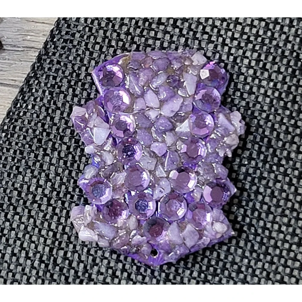 1980s Art Deco revival pierced‎ earrings amethyst chips purple acrylic artisan